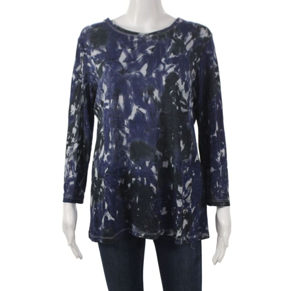 Proenza Schouler Womens Blue Floral Jersey T-Shirt Long Sleeve Crewneck Size XL